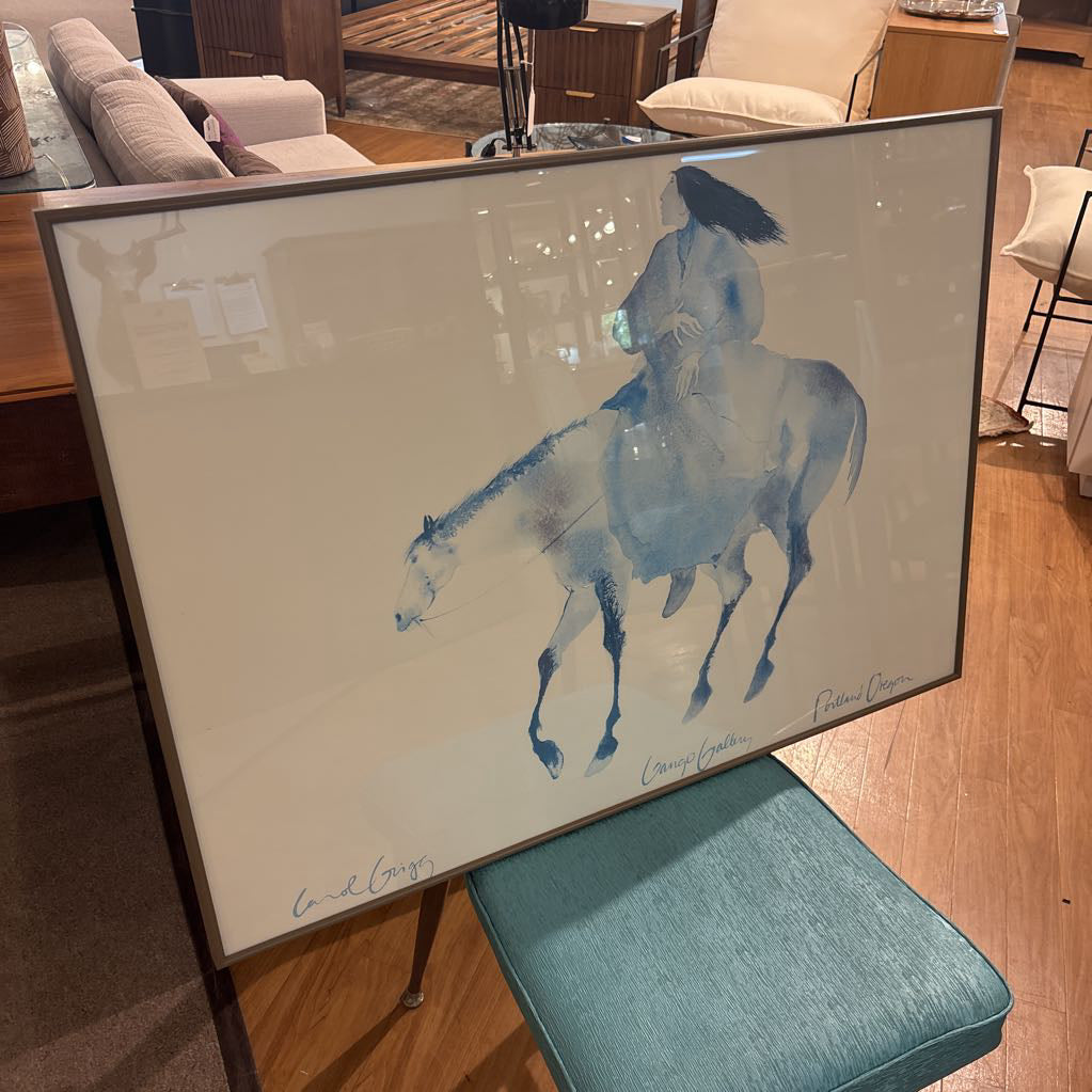 Woman on the Horse Blue Watercolor Art ART