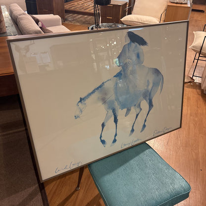 Woman on the Horse Blue Watercolor Art ART
