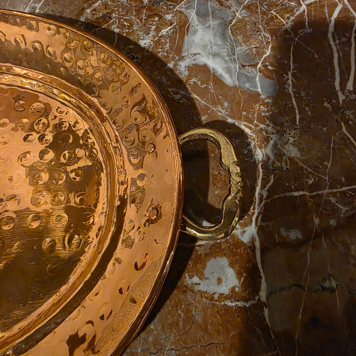 Sm. Hammered Copper Oval Tray w/ Brass Handles