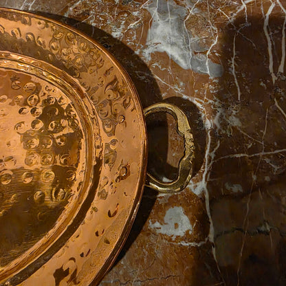 Sm. Hammered Copper Oval Tray w/ Brass Handles