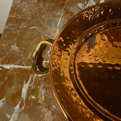 Sm. Hammered Copper Oval Tray w/ Brass Handles