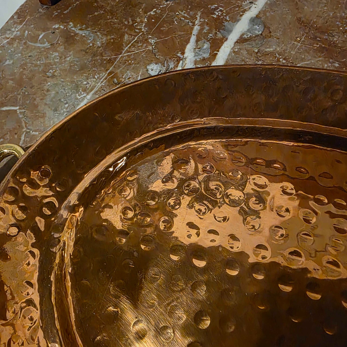 Sm. Hammered Copper Oval Tray w/ Brass Handles