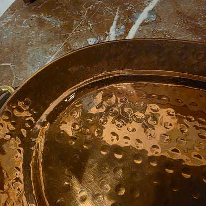 Sm. Hammered Copper Oval Tray w/ Brass Handles