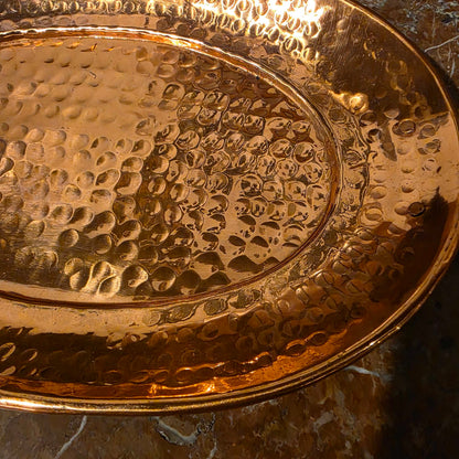 Med. Hammered Copper Oval Tray w/ Brass Handles