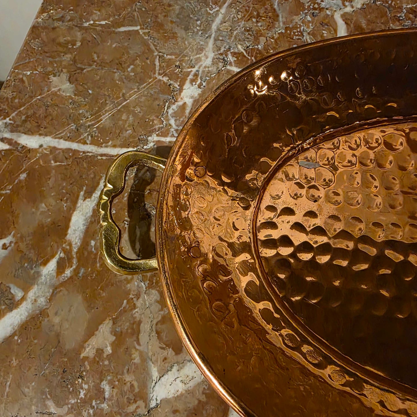 Med. Hammered Copper Oval Tray w/ Brass Handles