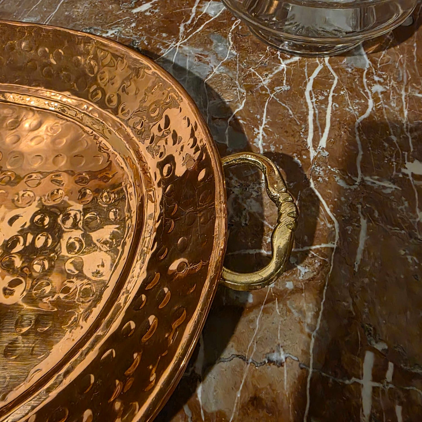 Lg. Hammered Copper Oval Tray w/ Brass Handles
