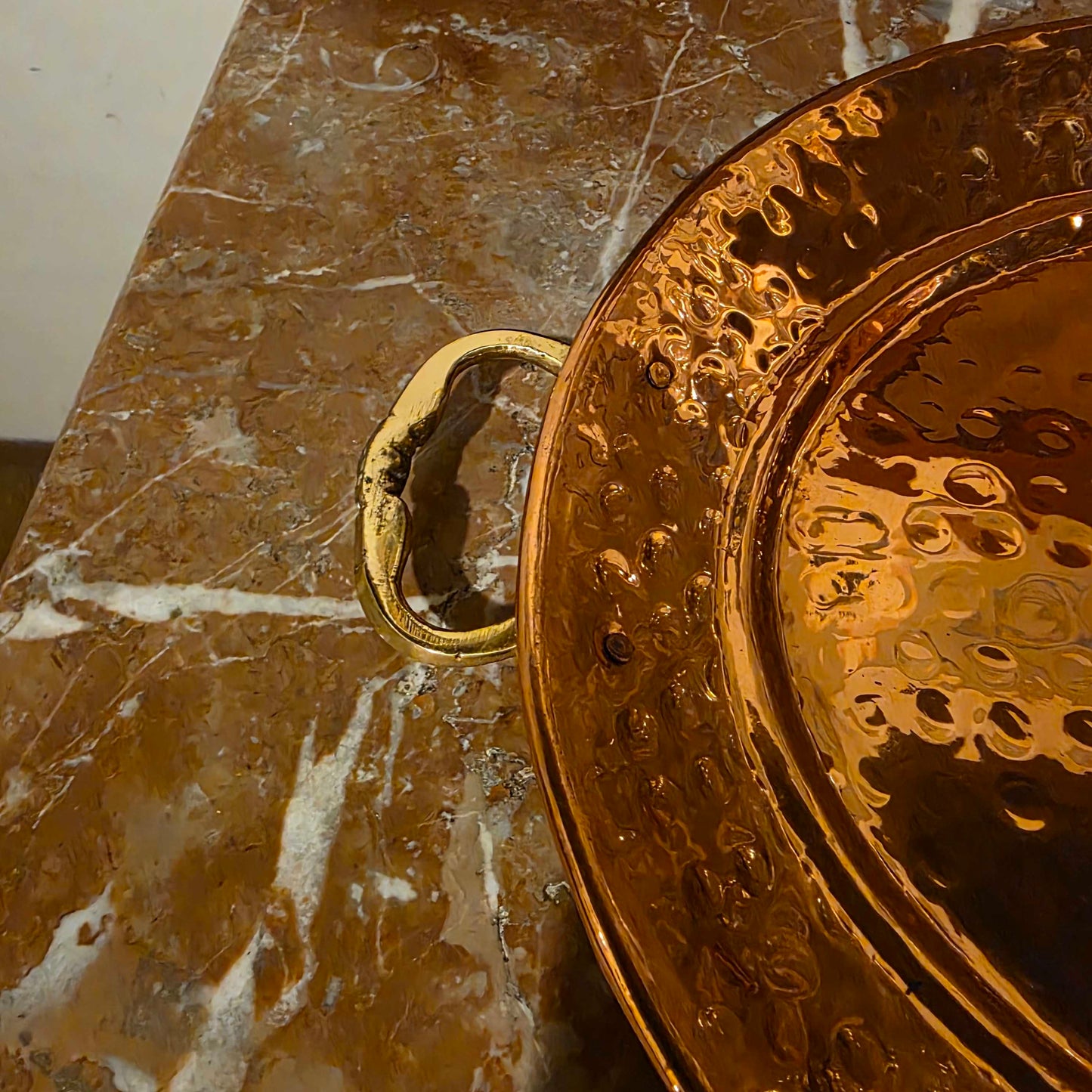 Lg. Hammered Copper Oval Tray w/ Brass Handles