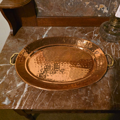 Lg. Hammered Copper Oval Tray w/ Brass Handles