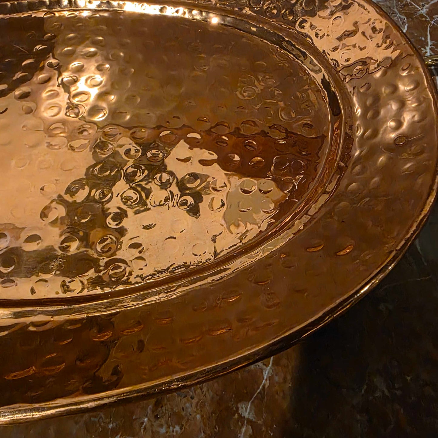 Lg. Hammered Copper Oval Tray w/ Brass Handles