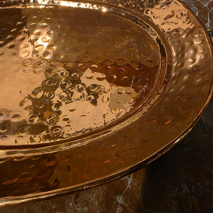 Lg. Hammered Copper Oval Tray w/ Brass Handles