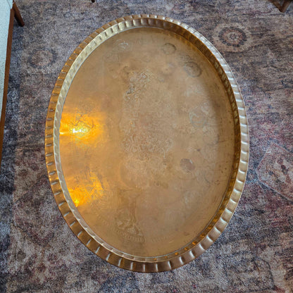 Foldable 6 Arm Base Engraved Lg. Oval Brass Top Coffee Table C COFFEE TABLES
