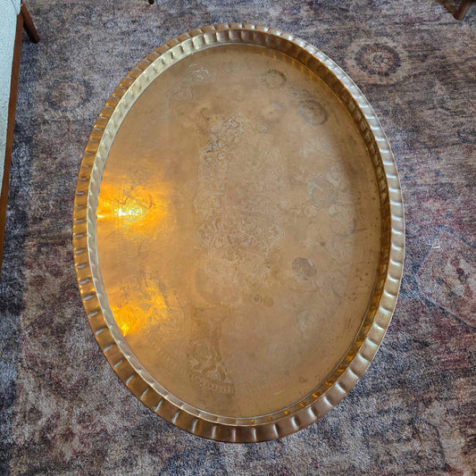 Foldable 6 Arm Base Engraved Lg. Oval Brass Top Coffee Table C COFFEE TABLES
