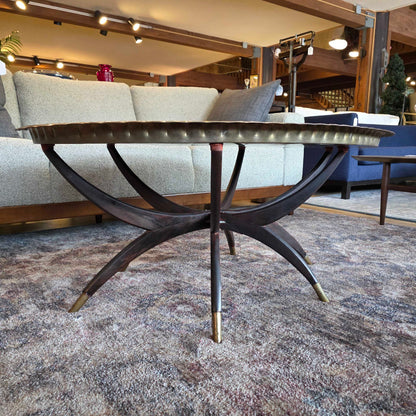 Foldable 6 Arm Base Engraved Lg. Oval Brass Top Coffee Table C COFFEE TABLES