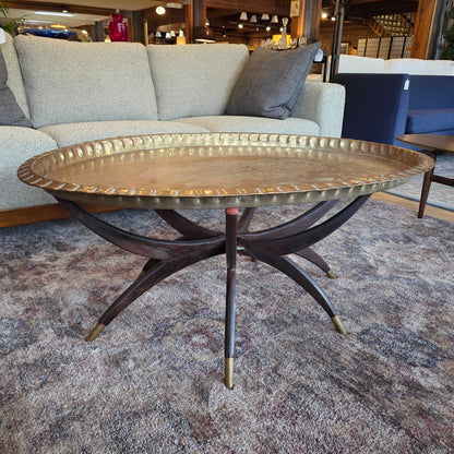 Foldable 6 Arm Base Engraved Lg. Oval Brass Top Coffee Table C COFFEE TABLES