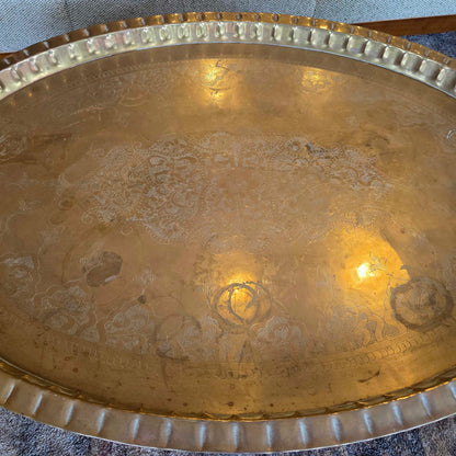 Foldable 6 Arm Base Engraved Lg. Oval Brass Top Coffee Table C COFFEE TABLES