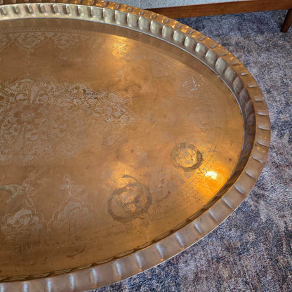Foldable 6 Arm Base Engraved Lg. Oval Brass Top Coffee Table C COFFEE TABLES