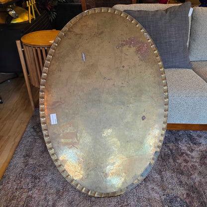 Foldable 6 Arm Base Engraved Lg. Oval Brass Top Coffee Table C COFFEE TABLES