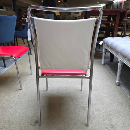 Chrome Frame Red and White Leather Dining Chair Set of 5