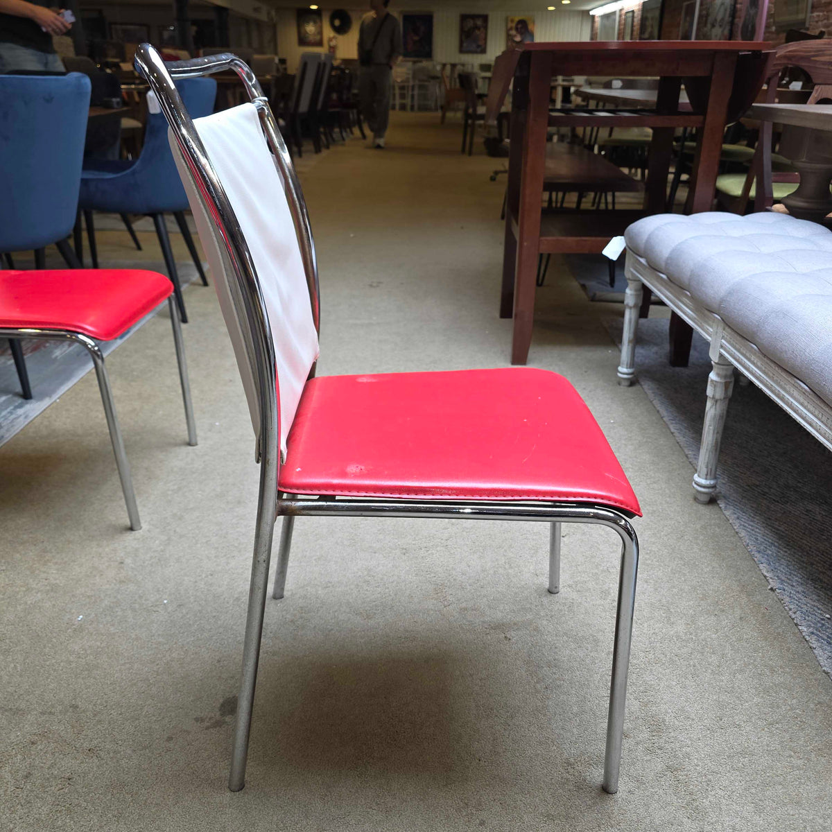 Chrome Frame Red and White Leather Dining Chair Set of 5