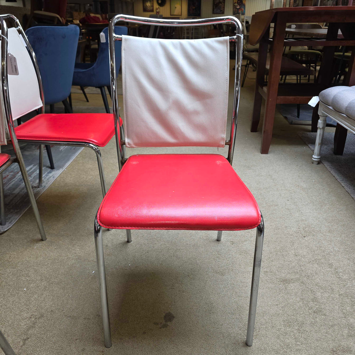 Chrome Frame Red and White Leather Dining Chair Set of 5