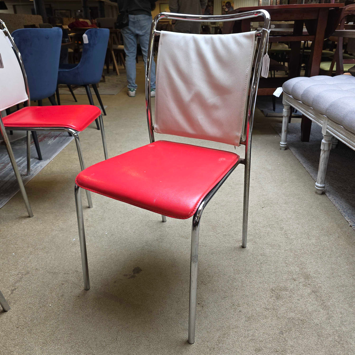Chrome Frame Red and White Leather Dining Chair Set of 5