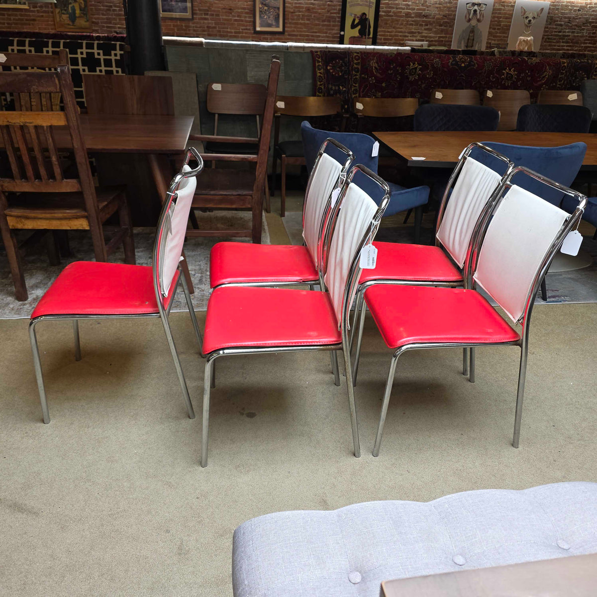 Chrome Frame Red and White Leather Dining Chair Set of 5