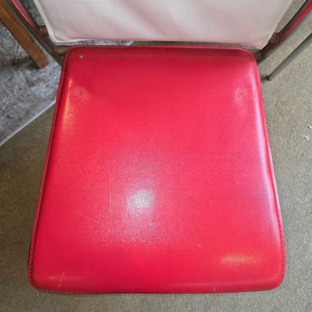 Chrome Frame Red and White Leather Dining Chair Set of 5