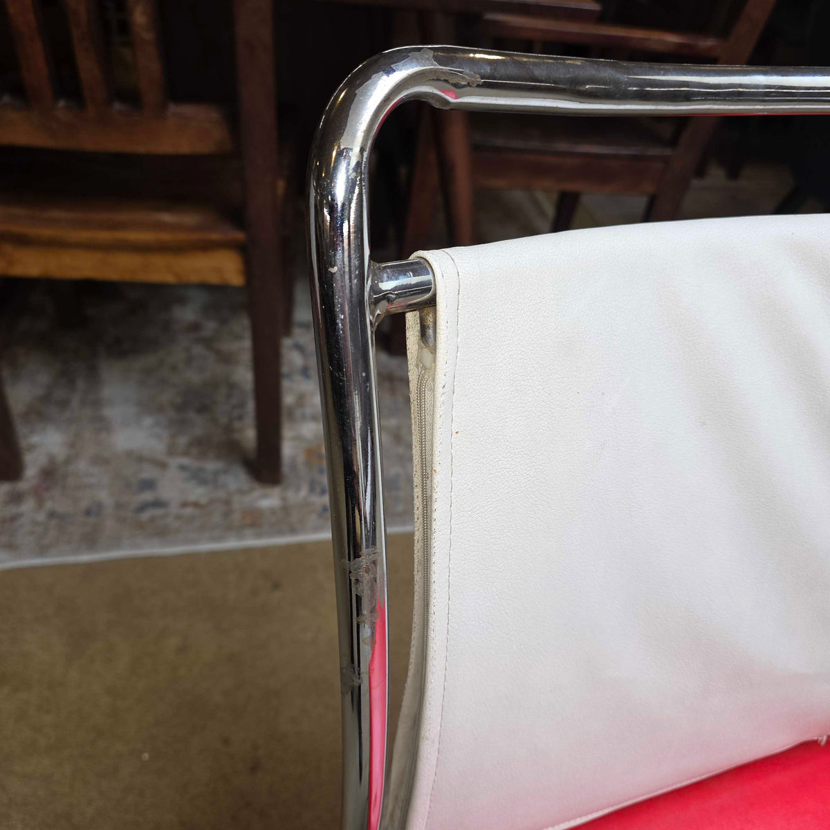 Chrome Frame Red and White Leather Dining Chair Set of 5