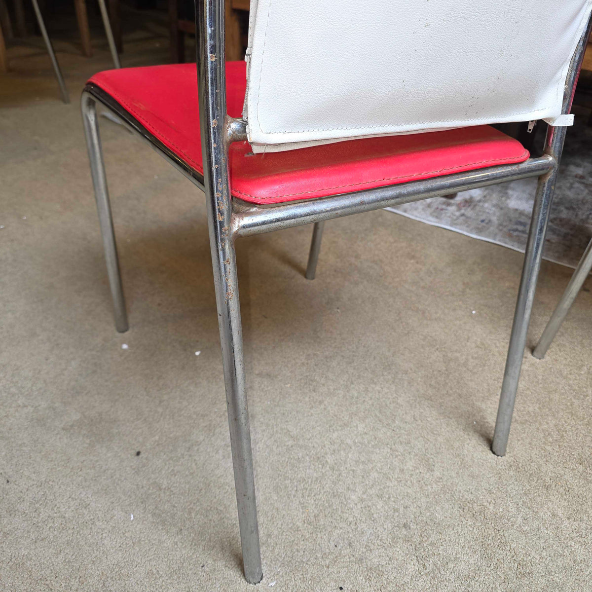 Chrome Frame Red and White Leather Dining Chair Set of 5