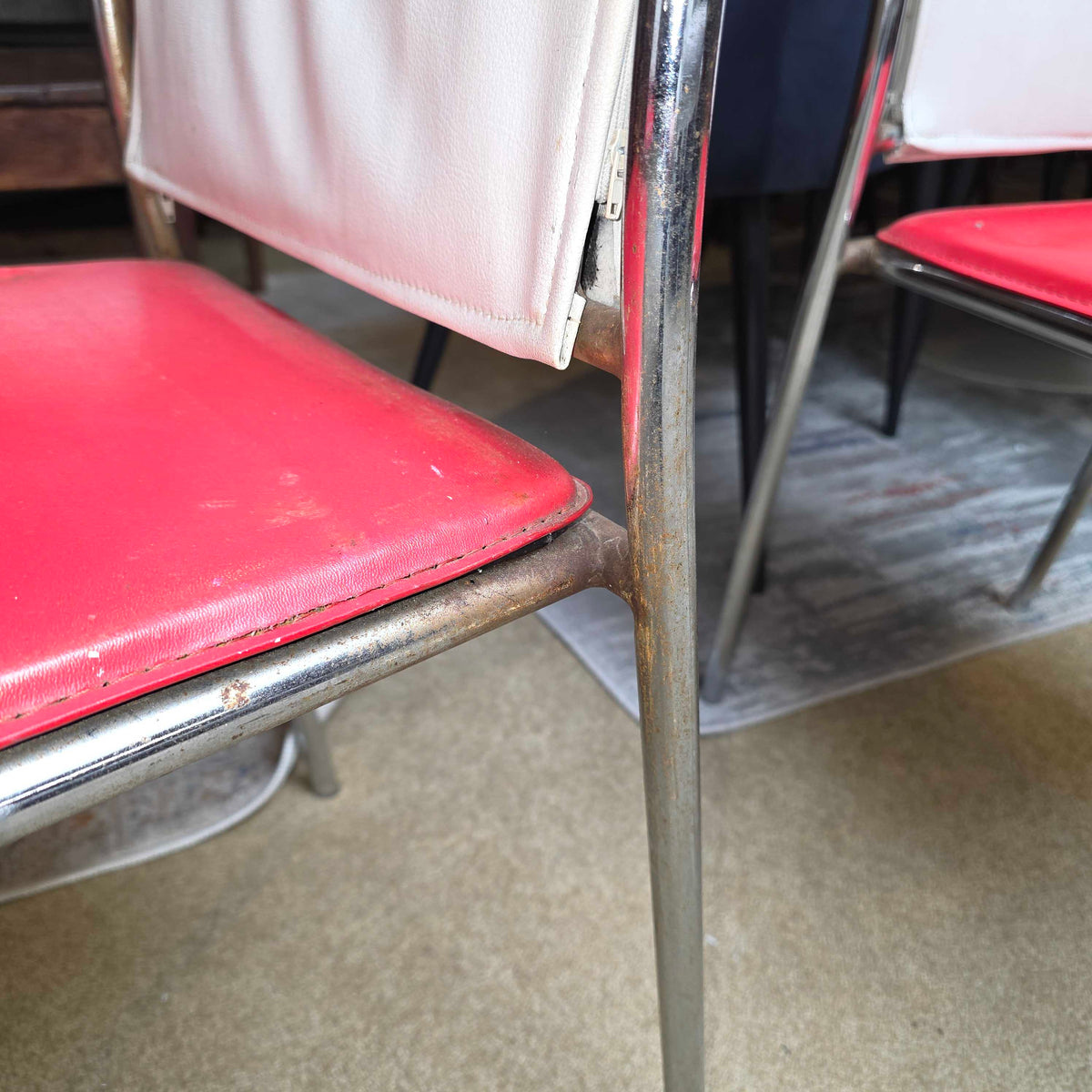 Chrome Frame Red and White Leather Dining Chair Set of 5