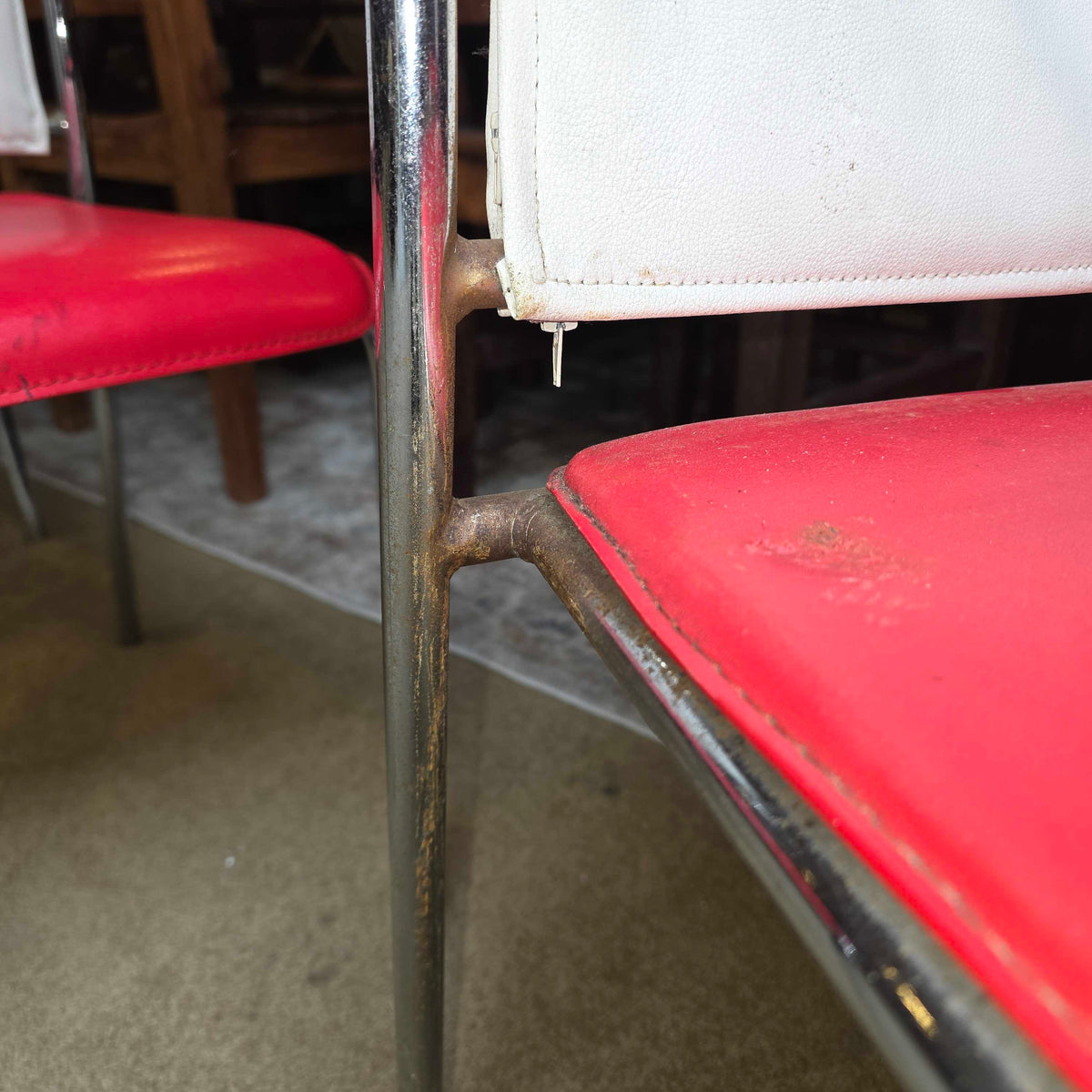 Chrome Frame Red and White Leather Dining Chair Set of 5