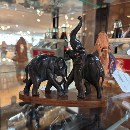 Hand Carved Elephants on Base