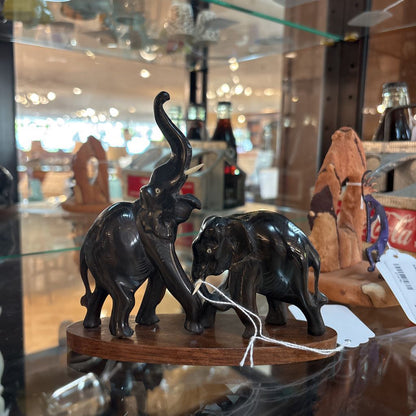 Hand Carved Elephants on Base