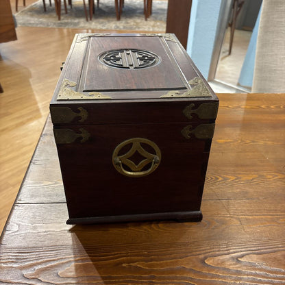 Chinese Rosewood and Brass Jewelry Box