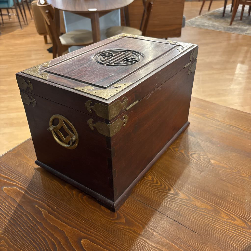 Chinese Rosewood and Brass Jewelry Box