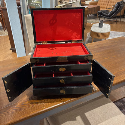 Chinese Black Lacquer Wood Jewelry Box