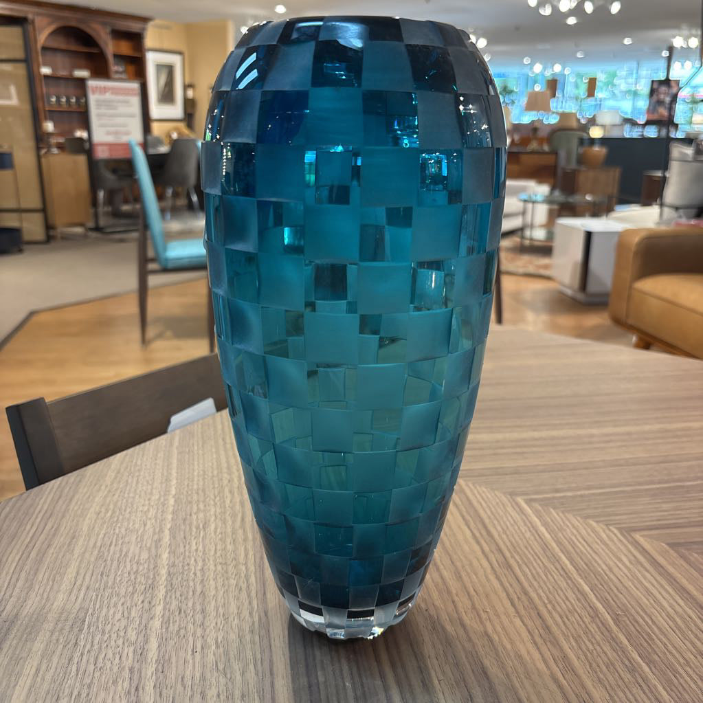 Blue Checked Glass Vase