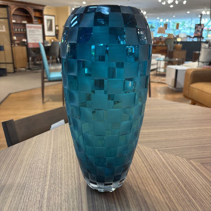 Blue Checked Glass Vase