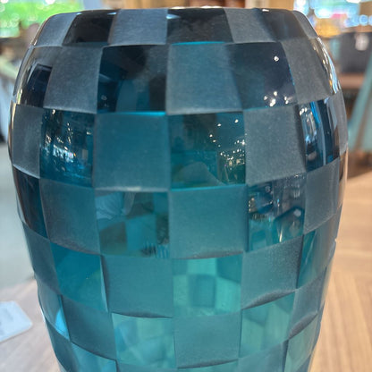 Blue Checked Glass Vase