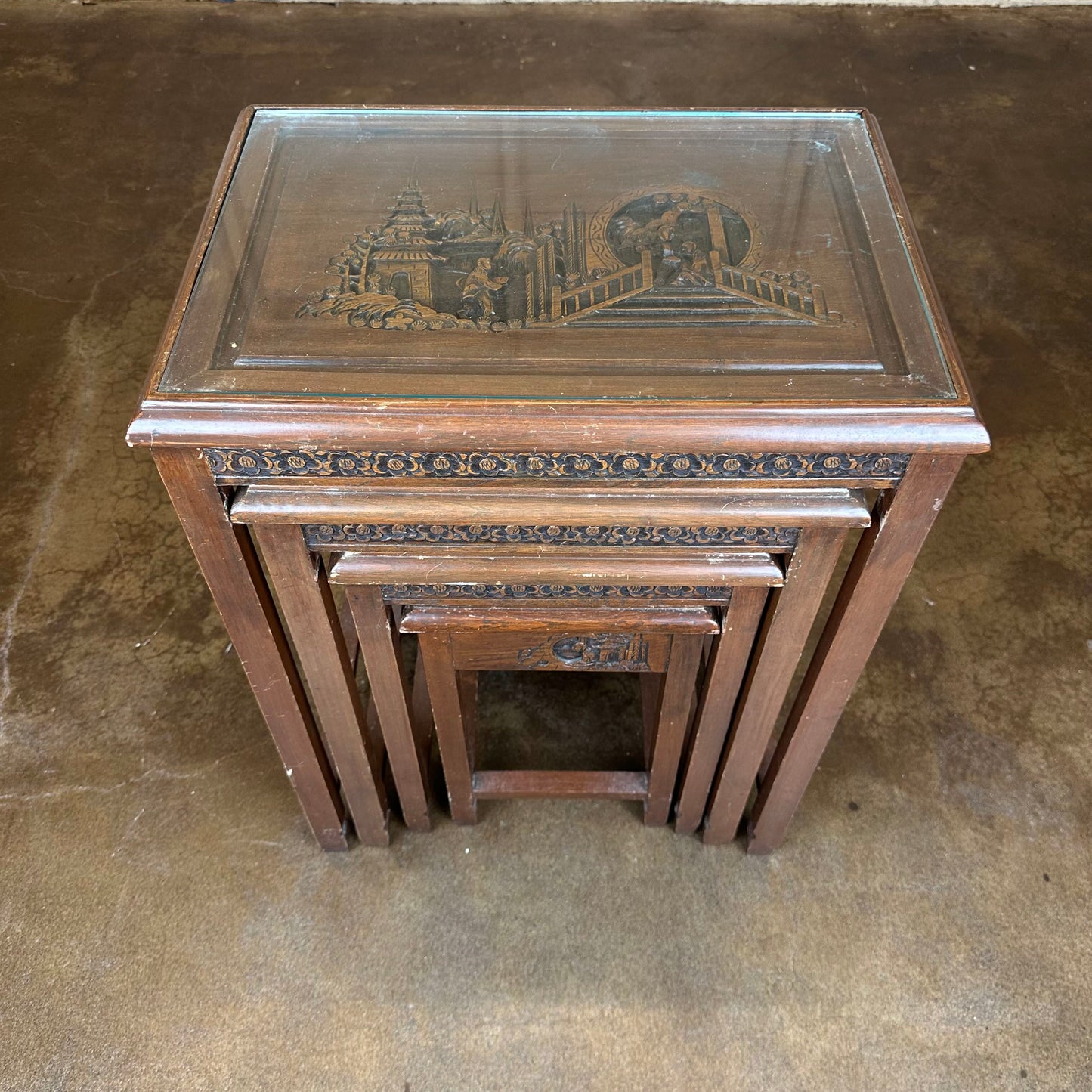 Handcarved Asian Nesting Tables C SIDE TABLES