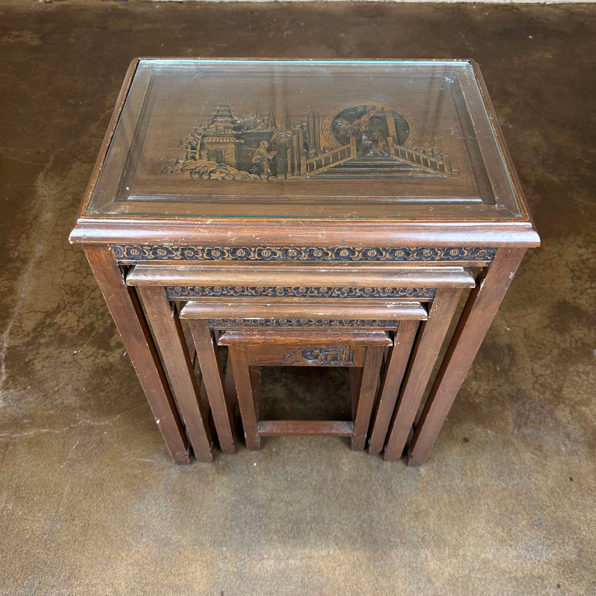 Handcarved Asian Nesting Tables C SIDE TABLES