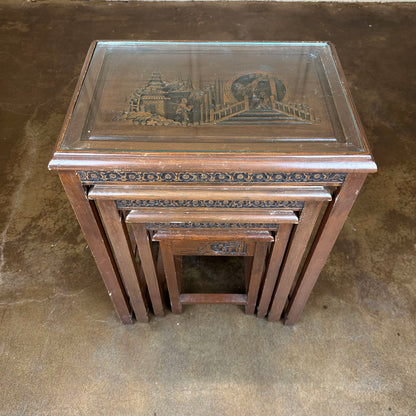 Handcarved Asian Nesting Tables C SIDE TABLES