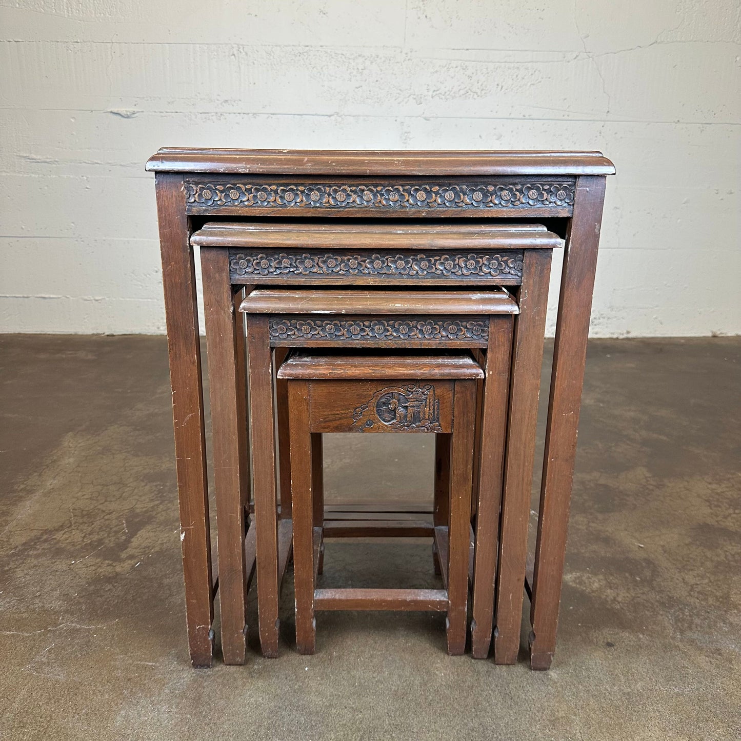 Handcarved Asian Nesting Tables C SIDE TABLES