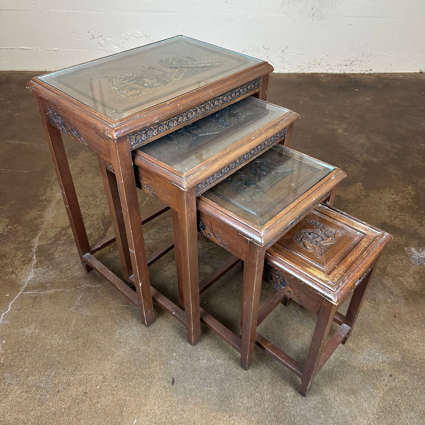 Handcarved Asian Nesting Tables C SIDE TABLES