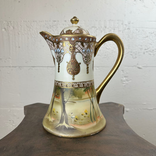 Vintage Asian Pitcher w/ Water Scene