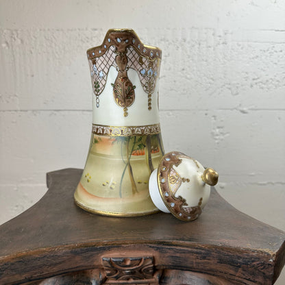 Vintage Asian Pitcher w/ Water Scene SMALLS