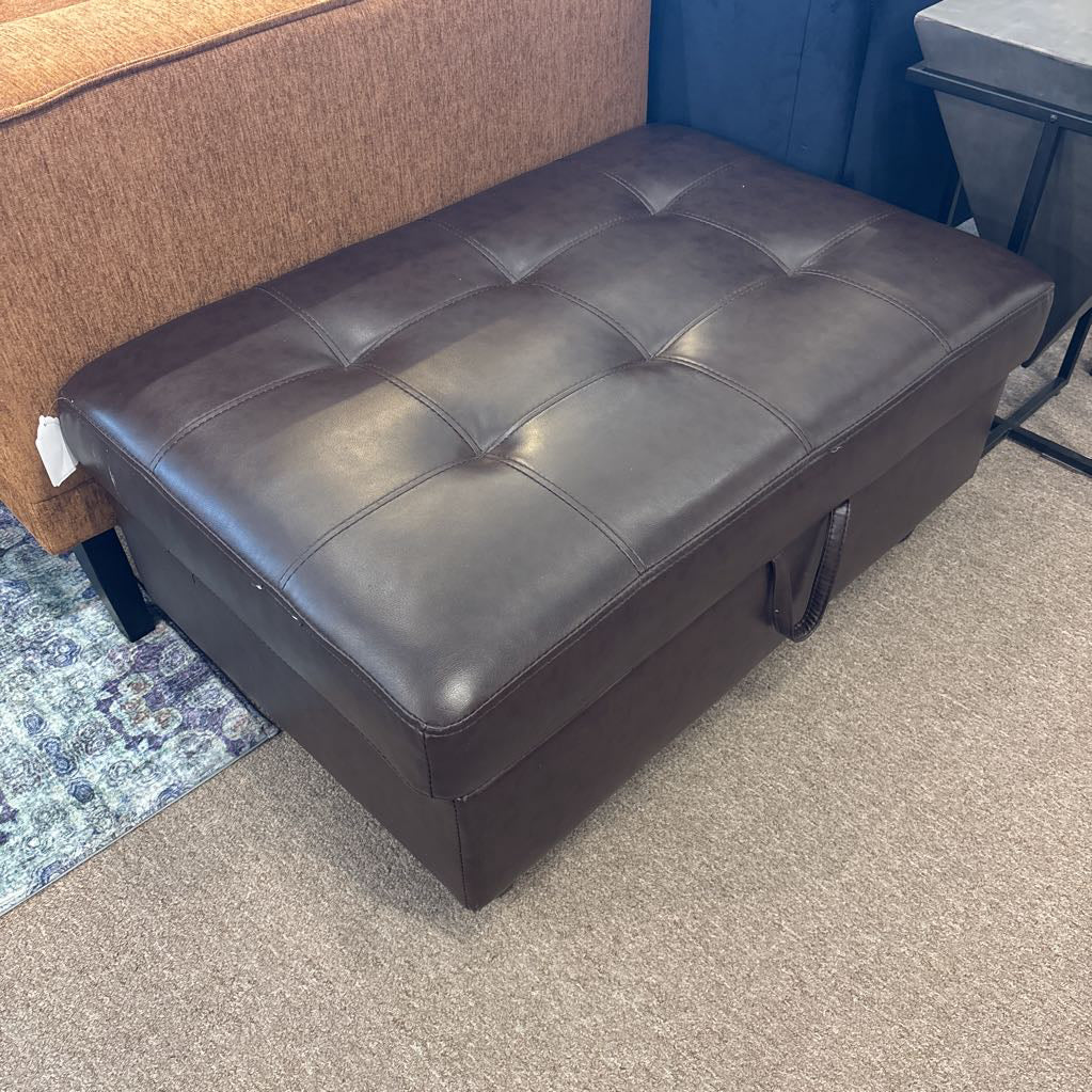Espresso Leather Ottoman w/ Storage