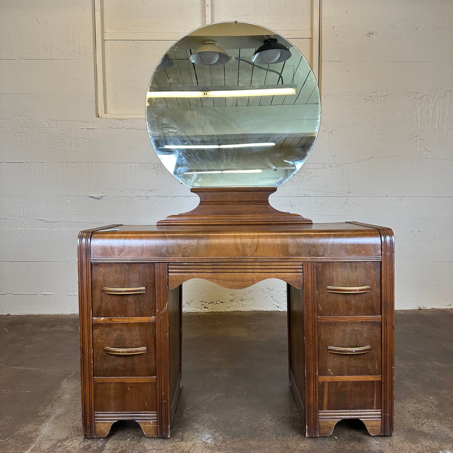Art Deco Vanity w/ Round Mirror + Stool C VANITIES
