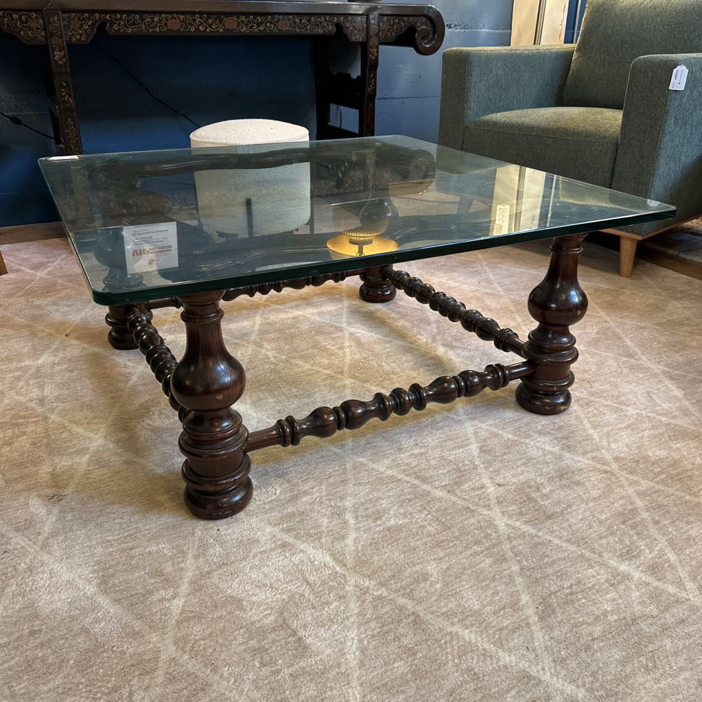 Turned Leg Heavy Glass Coffee Table