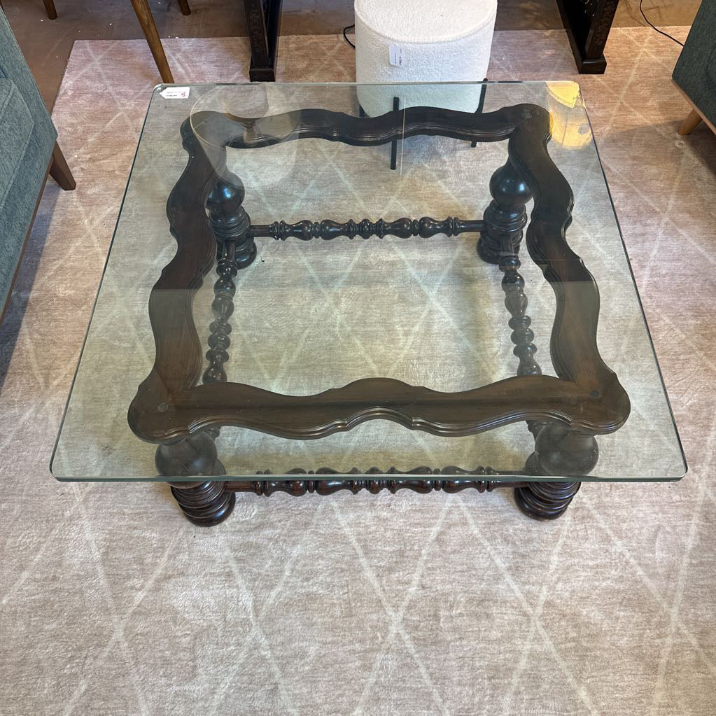 Turned Leg Heavy Glass Coffee Table